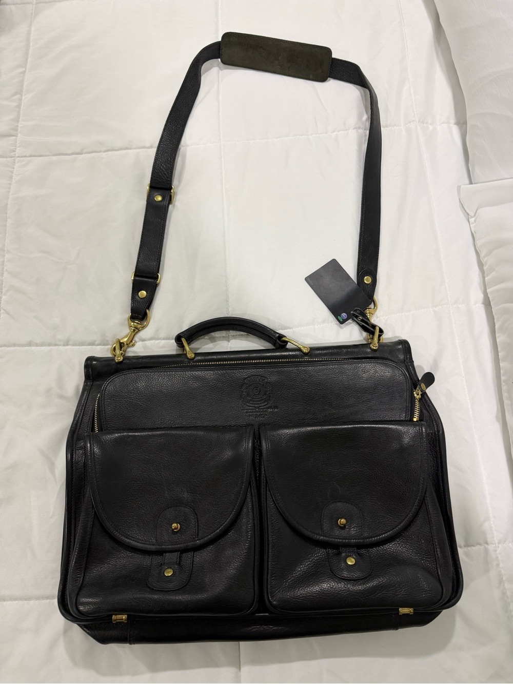 Authentic Ghurka Black Leather Men's Briefcase Shoulder Bag